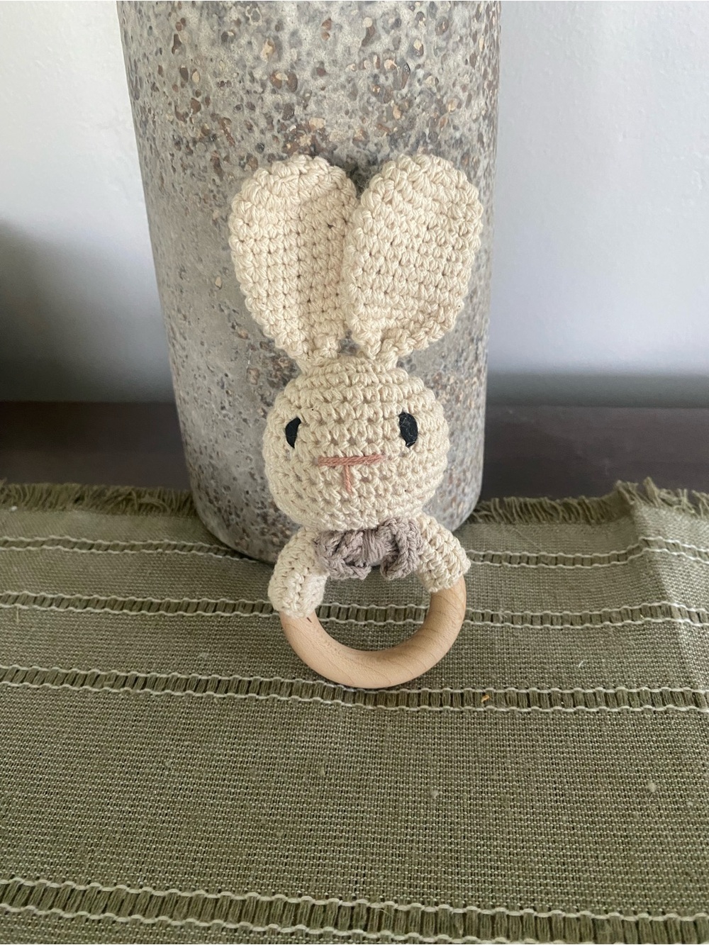 BRAND NEW - Bunny Crochet Baby Rattle and Teething Ring